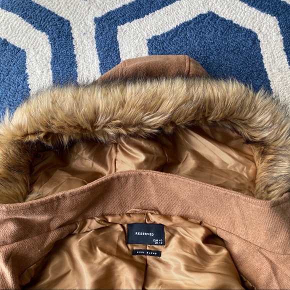 🍂 CHIC TAN FAUX FUR WOOL BLEND HOODED WINTER JACKET! - Picture 11 of 16